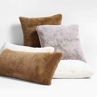 Beige faux fur pillows sale