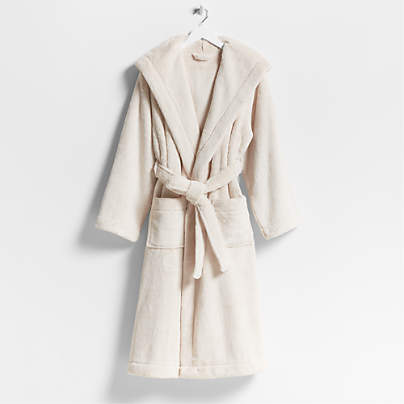 Small/Medium Plush Faux Fur Calm Beige Hooded Bath Robe