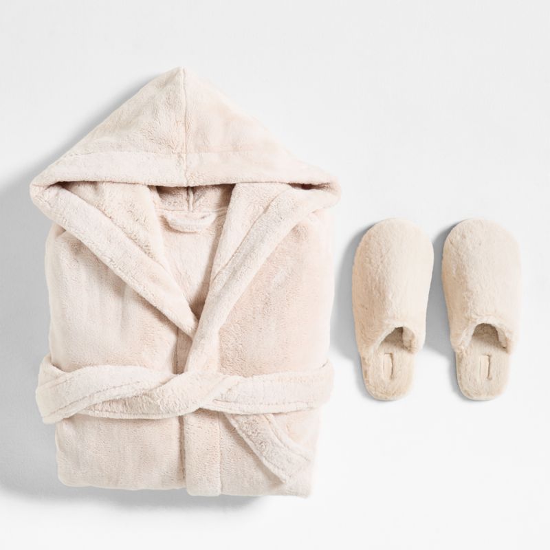 Small/Medium Plush Faux Fur Calm Beige Bath Robe - image 6 of 8