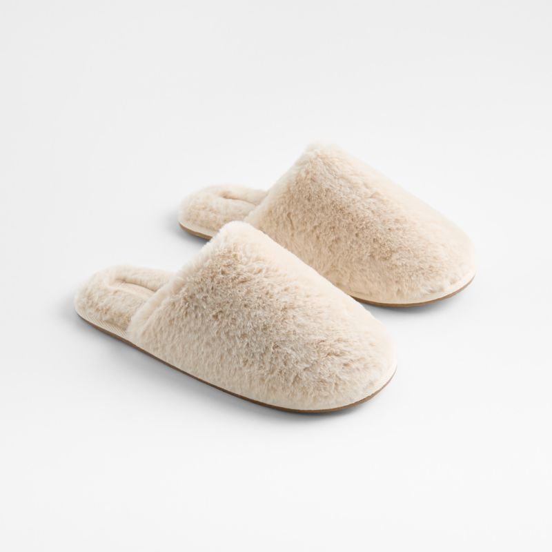 Large Faux Fur Calm Beige Slippers - image 0 of 4