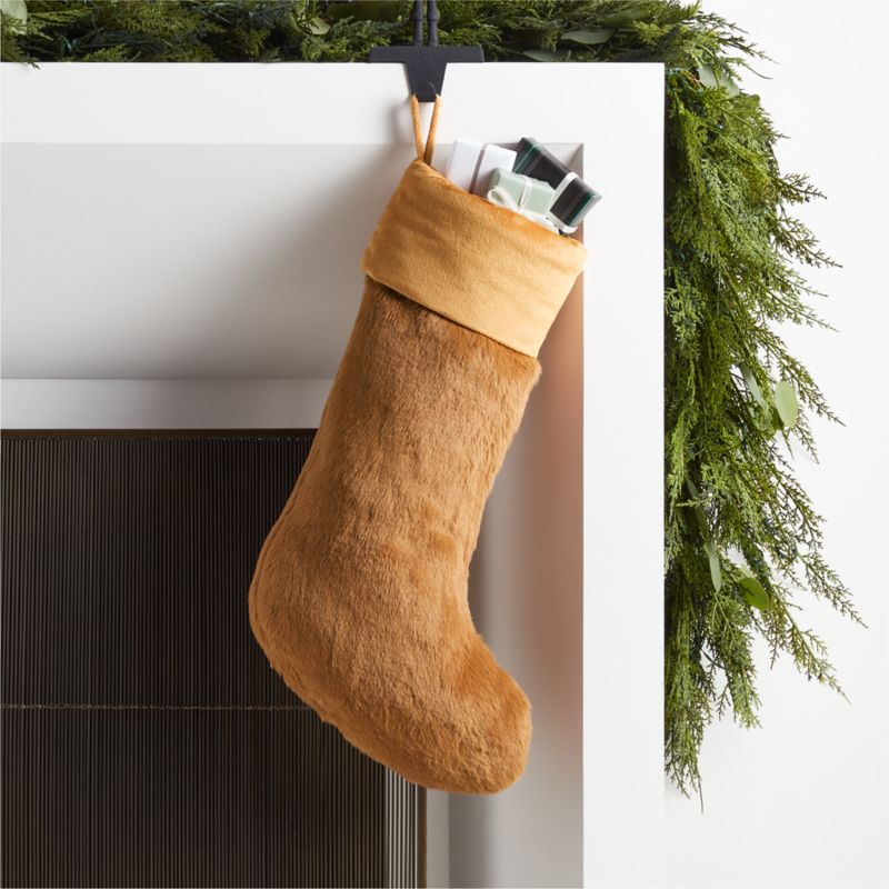 Caramel Brown Faux Fur Christmas Stocking Crate & Barrel
