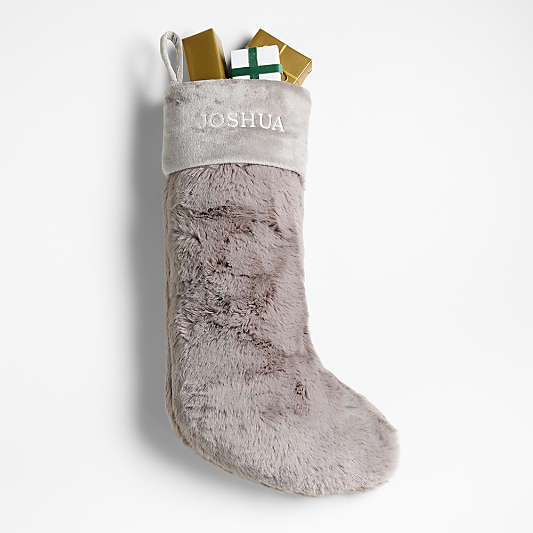 Glacial Grey Faux Fur Christmas Stocking