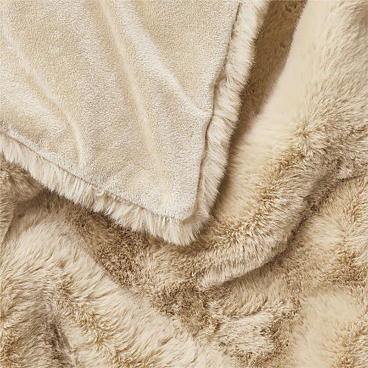 Ginger Beige Faux Fur 70"x55" Throw Blanket