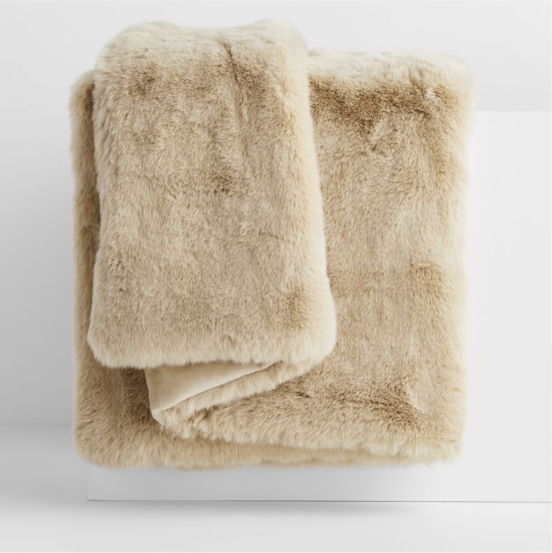 Ginger Beige Faux Fur 70 x55 Throw Blanket Crate Barrel