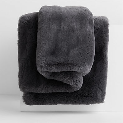 View Storm Grey Faux Fur 70"x55" Throw Blanket details