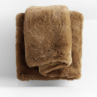 View Caramel Brown Faux Fur 70"x55" Throw Blanket details