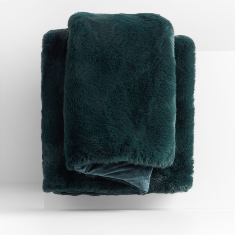Darkest Spruce Green Faux Fur Throw Blanket 70"x55"