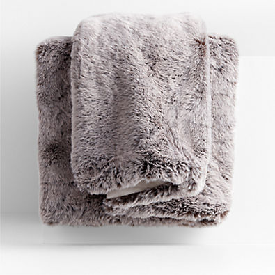 View Grey/Blush Faux Fur Throw Blanket 70"x55" details