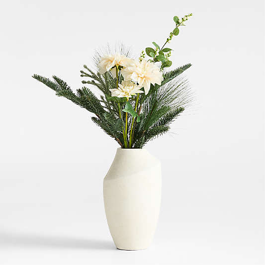 Faux Holiday Green & White Floral Bouquet 28"