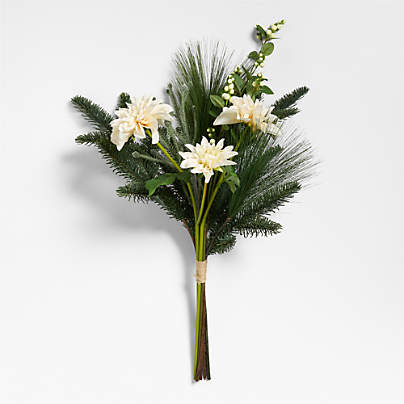 Faux Holiday Green & White Floral Bouquet 28"