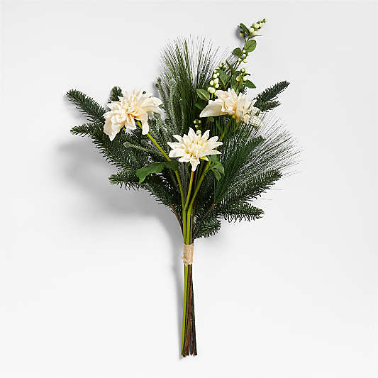 Faux Holiday Green & White Floral Bouquet 28"