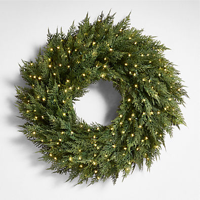View Faux Hemlock Pine Pre-Lit LED Wreath 28" details