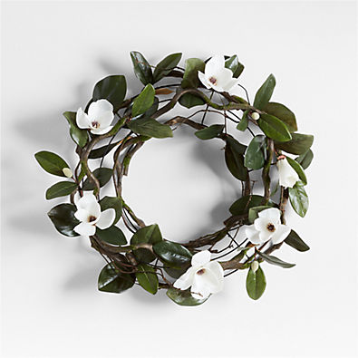 View Faux Magnolia Flower Wreath 28" details