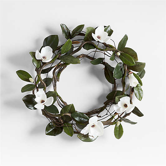 Faux Magnolia Flower Wreath 28"