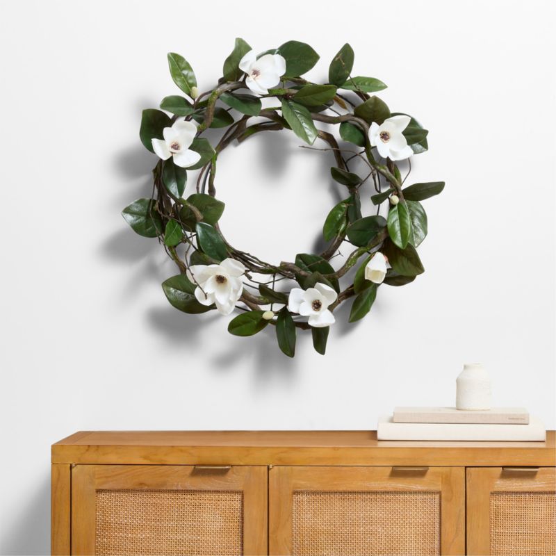 Faux Magnolia Flower Wreath 28" - image 1 of 3