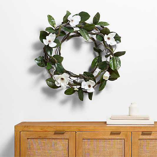 Faux Magnolia Flower Wreath 28"