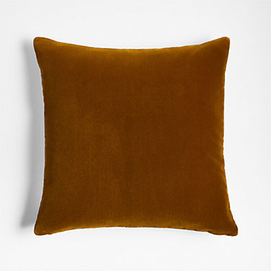 View Ocher 20"x20" Faux Mohair Throw Pillow with Feather Insert details