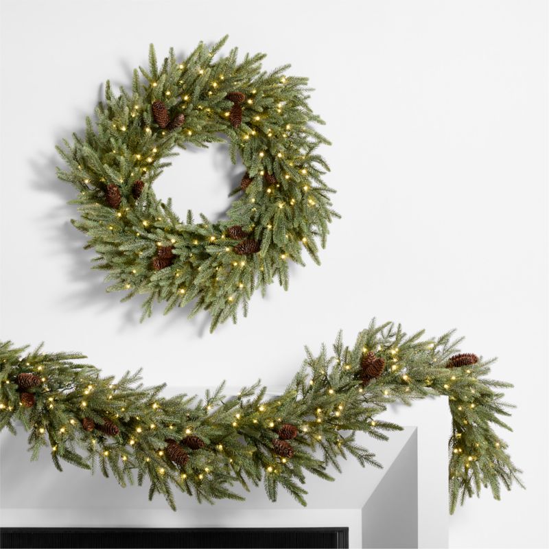 Faux Frosted Pre-Lit LED Norway Spruce Wreath 30" - image 3 of 9