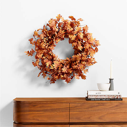 Faux Orange Oak Leaf Wreath 28"