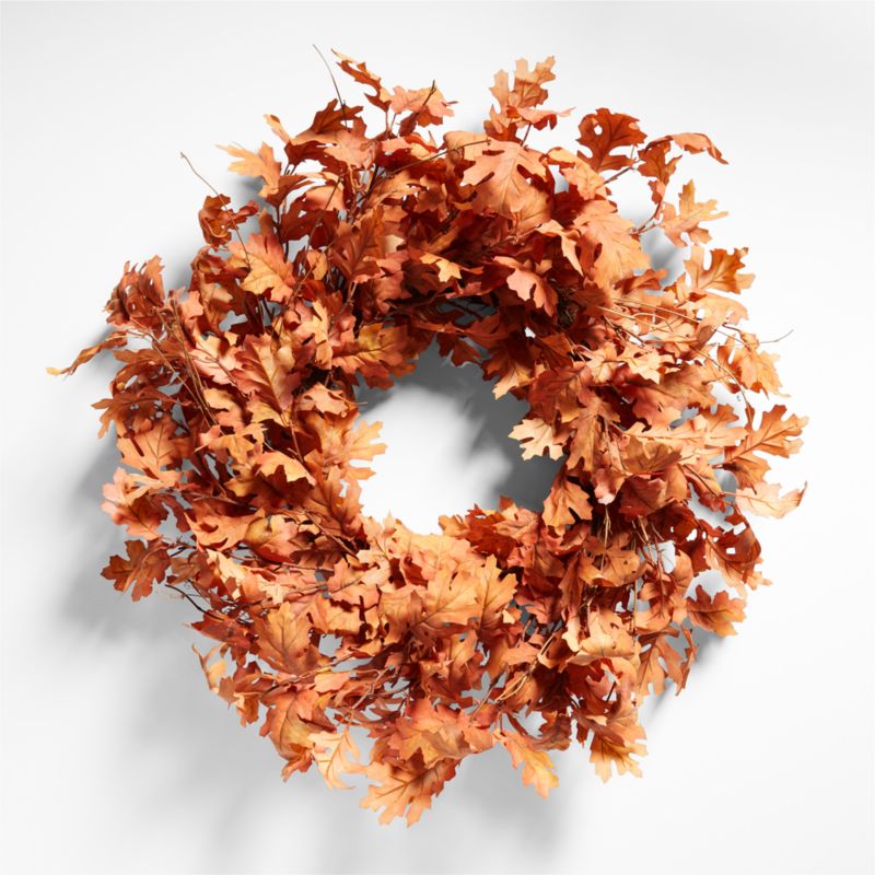 Faux Orange Oak Leaf Wreath 28"