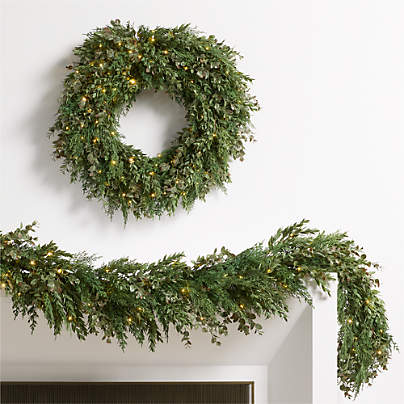 Faux Pre-Lit Cedar & Boxwood Wreath & Garland Set