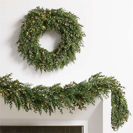 Faux Pre-Lit Cedar & Boxwood Wreath & Garland Set