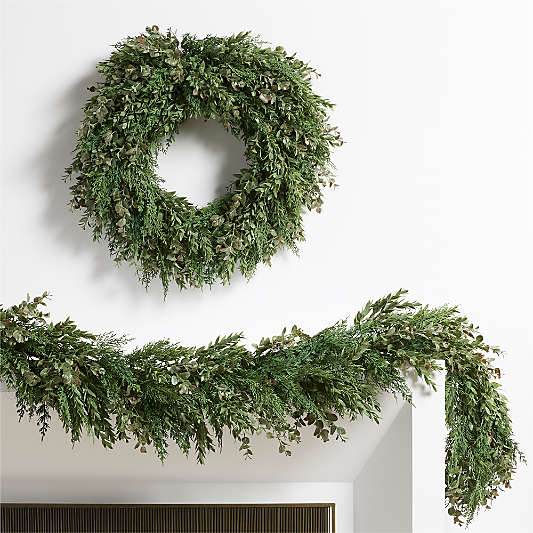 Faux Pre-Lit Cedar & Boxwood Wreath & Garland Set