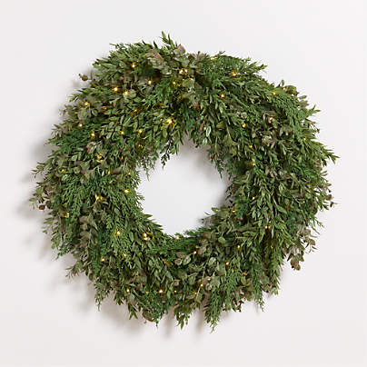 Faux Pre-Lit Cedar & Boxwood Wreath 28"