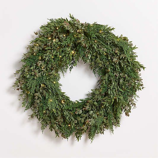 Faux Pre-Lit Cedar & Boxwood Wreath 28"