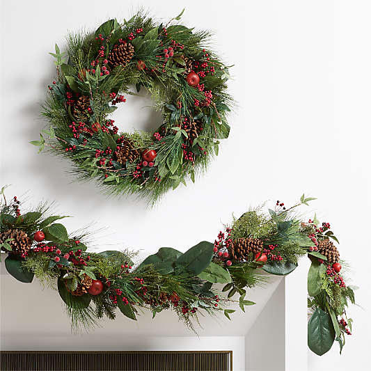 Pre-Lit Frosted Red Berry & Pine Wreath & Garland Set