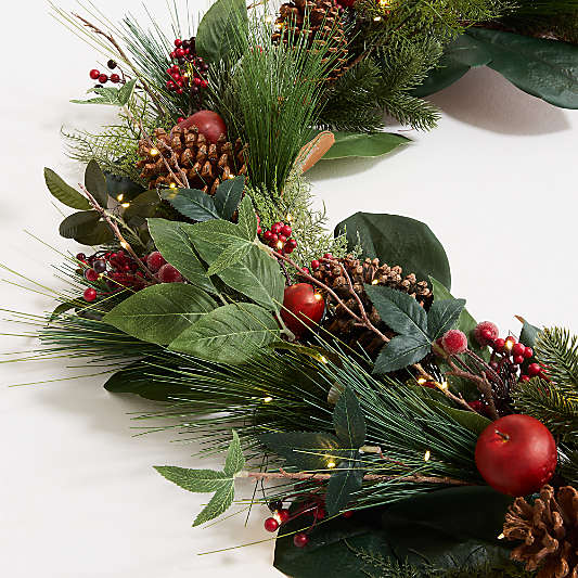 Faux Pre-Lit Frosted Red Berry and Pine Garland 6'