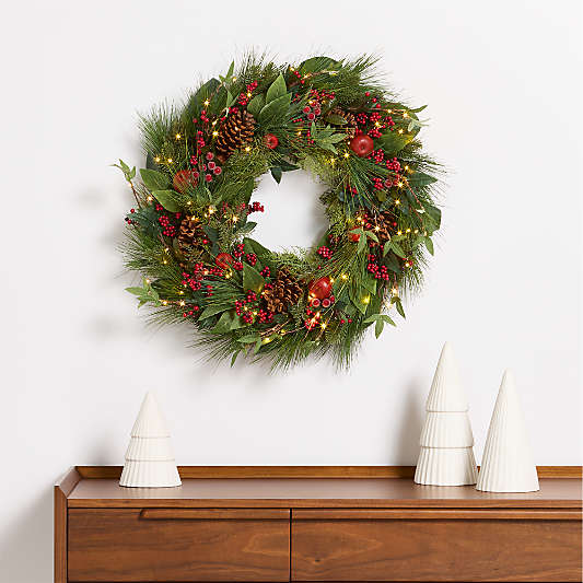 Faux Pre-Lit Frosted Red Berry & Pine Wreath 30"