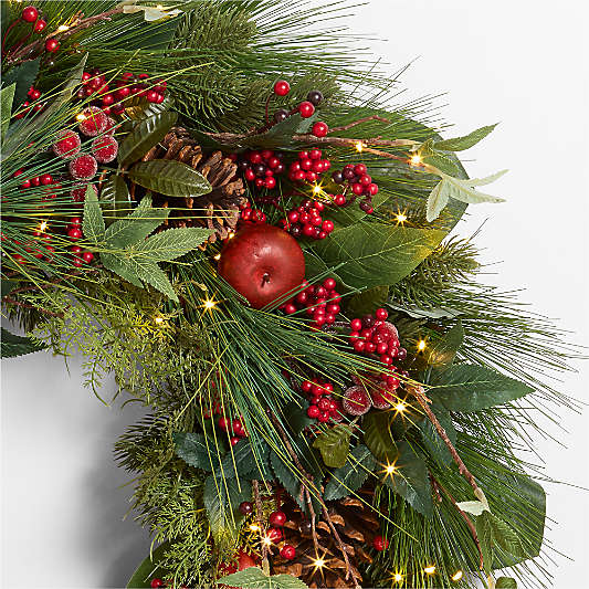 Faux Pre-Lit Frosted Red Berry & Pine Wreath 30"