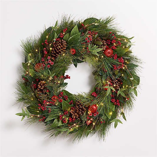 Faux Pre-Lit Frosted Red Berry & Pine Wreath 30"