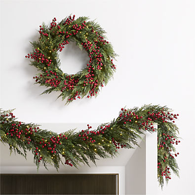 View Faux Pre-Lit Hemlock & Berry Wreath & Garland Set details