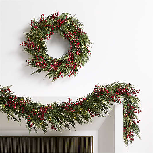 Faux Pre-Lit Hemlock & Berry Wreath & Garland Set