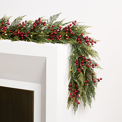 View Faux Pre-Lit Hemlock & Berry Garland 6' details