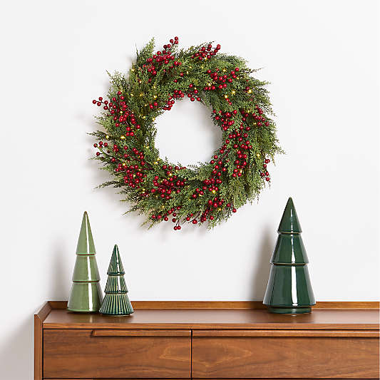 Faux Pre-Lit Hemlock & Berry Wreath 28"