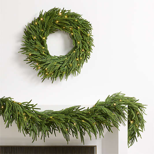 Faux Pre-Lit Norfolk Pine Wreath & Garland Set