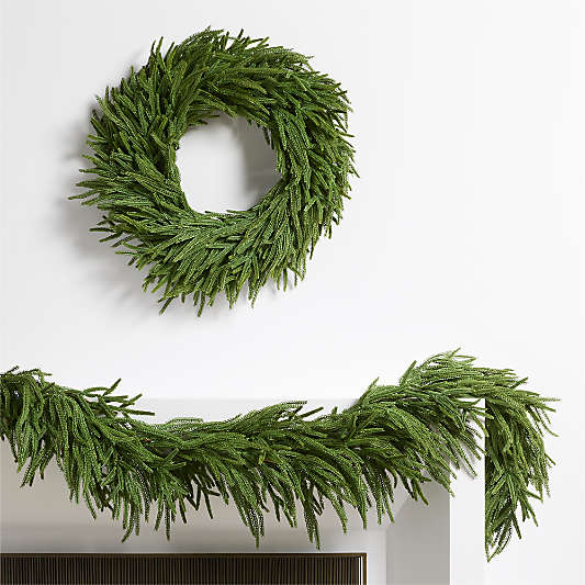 Faux Pre-Lit Norfolk Pine Holiday 28" Wreath and 6' Garland