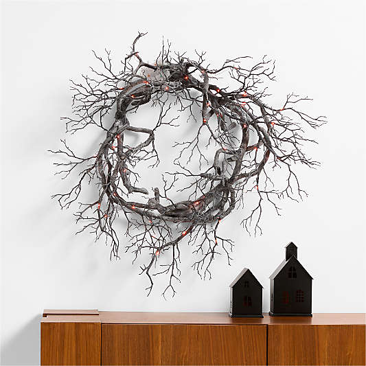 Faux Pre-Lit Black Branch Wreath 26"