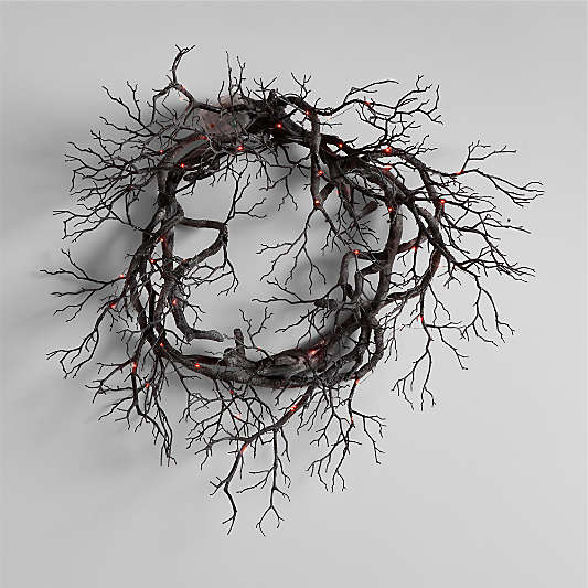 Faux Pre-Lit Black Branch Wreath 26"