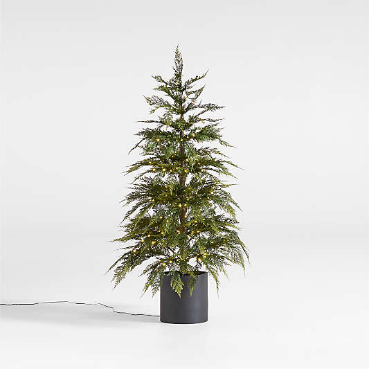 Potted Faux Hemlock Small Pre-Lit LED Christmas Tree with White Lights 4'