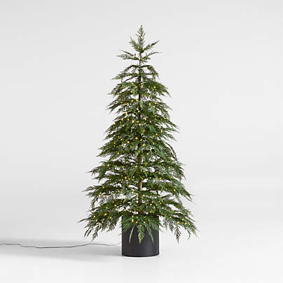 Potted Faux Hemlock Large Pre-Lit LED Christmas Tree with White Lights 6'