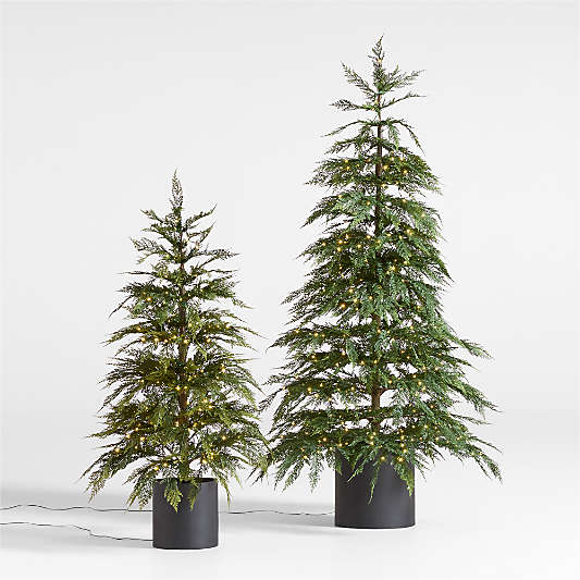 Potted Faux Hemlock Small Pre-Lit LED Christmas Tree with White Lights 4'