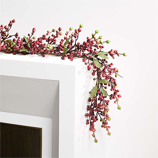 Faux Red Berry with Leaves Garland 6'