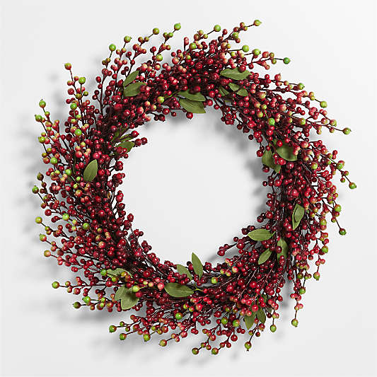 Faux Red Berry with Leaves Wreath 28"