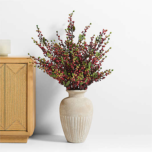 Faux Deep Red Berry Stem with Leaves 60"