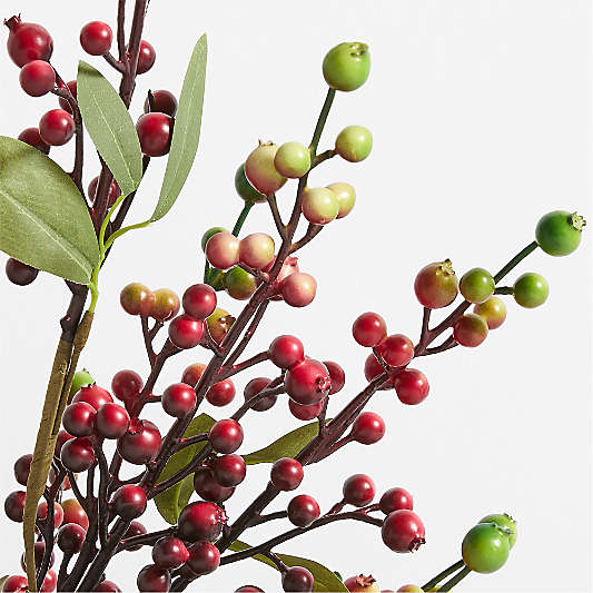 Faux Deep Red Berry Stem with Leaves 60"