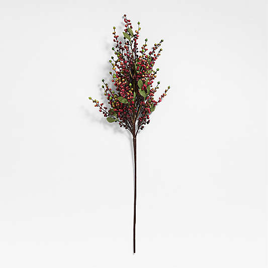 Faux Deep Red Berry Stem with Leaves 60"
